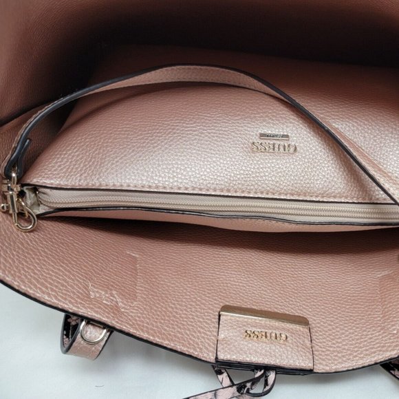 GUESS Bobbi Pink Snake Print Inside Out Reversible 3 in 1 Tote Handbag Set - Picture 12 of 14